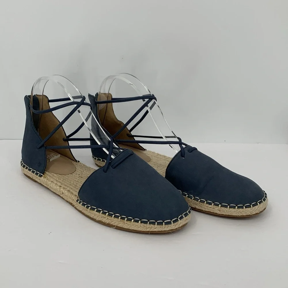 Eileen Fisher Lace-up Espadrille Shoe navy blue Nubuck criss cross strap flat 10